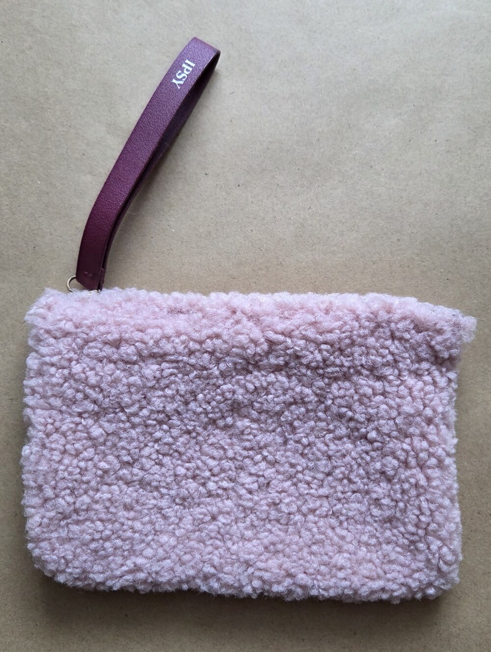 IPSY Pink Fuzzy Cosmetic Bag with Wrist Strap